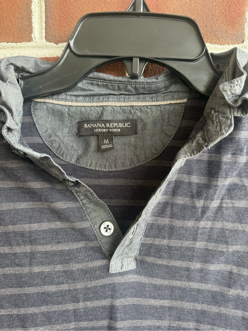 Banana Republic Men's Long-Sleeve Striped Henley - Charcoal and Light Gray